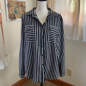 Promesa Button Down Black White Stripe Shirt Large